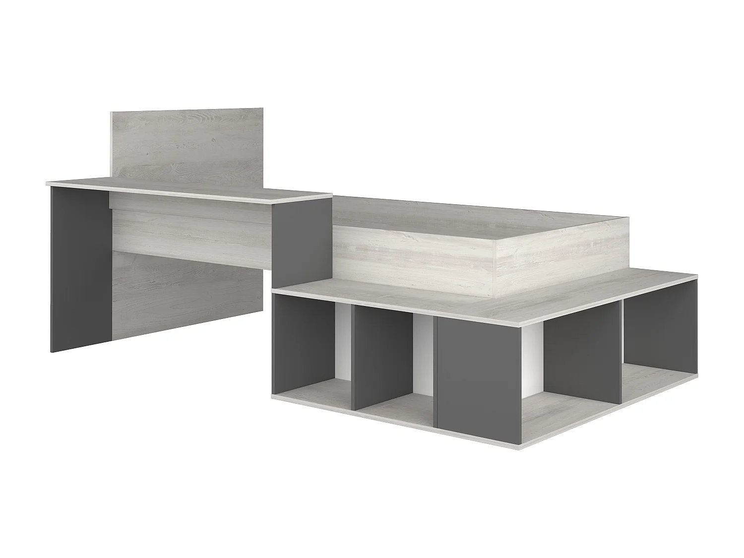 Lit combiné 90 x 200 cm avec rangements et bureau - Coloris : Naturel et anthracite - RIGALI