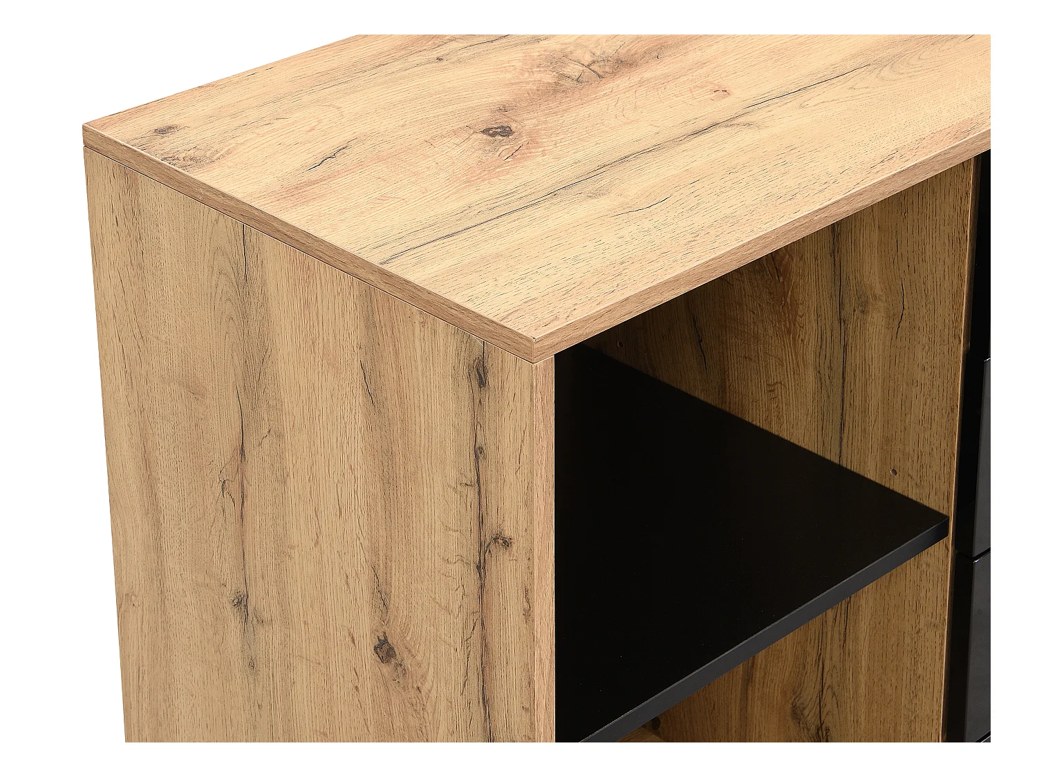 Uitschuifbaar bureau met draaibaar blad in 360° - Mdf - Naturel en zwart - PAVELO