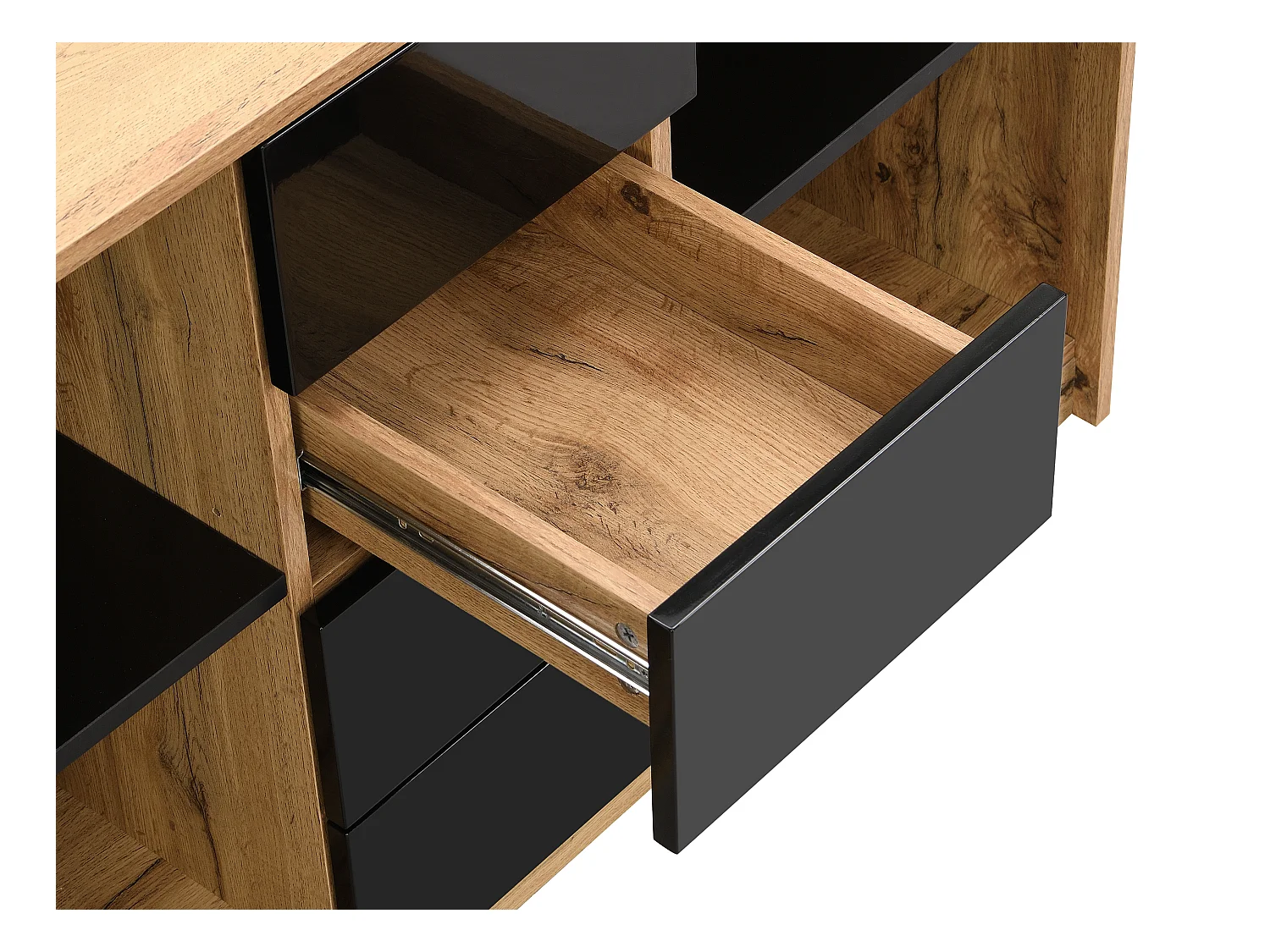 Uitschuifbaar bureau met draaibaar blad in 360° - Mdf - Naturel en zwart - PAVELO