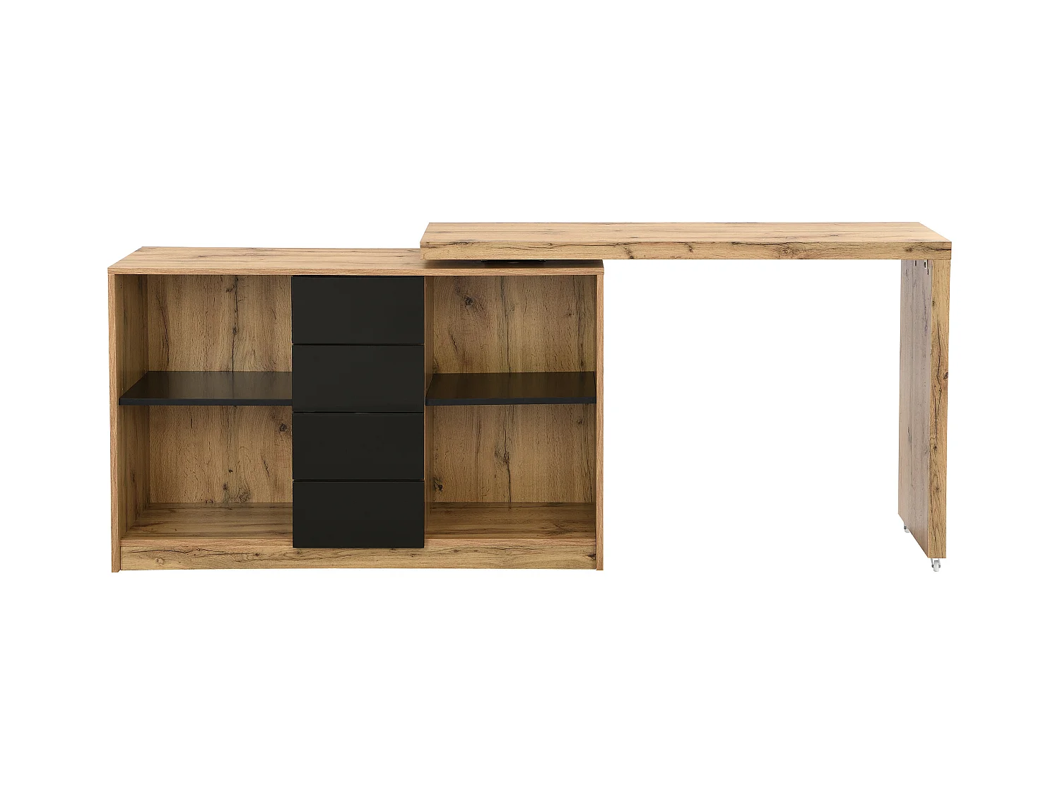 Escritorio extensible con tablero giratorio 360° - MDF - Natural y negro - PAVELO