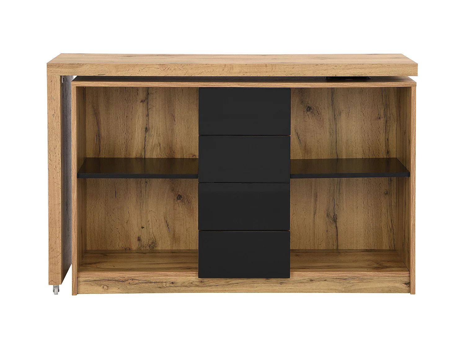 Escritorio extensible con tablero giratorio 360° - MDF - Natural y negro - PAVELO