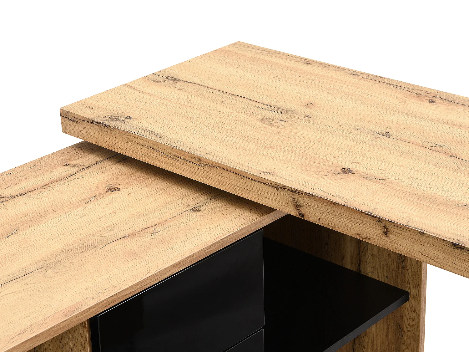 Uttrekkbart skrivebord med 360° roterende plate i MDF natur og svart PAVELO