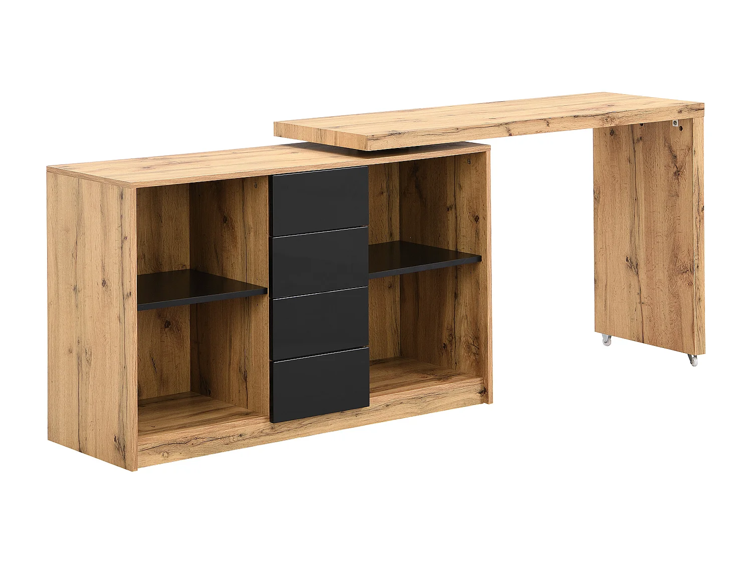 Uttrekkbart skrivebord med 360° roterende plate i MDF natur og svart PAVELO