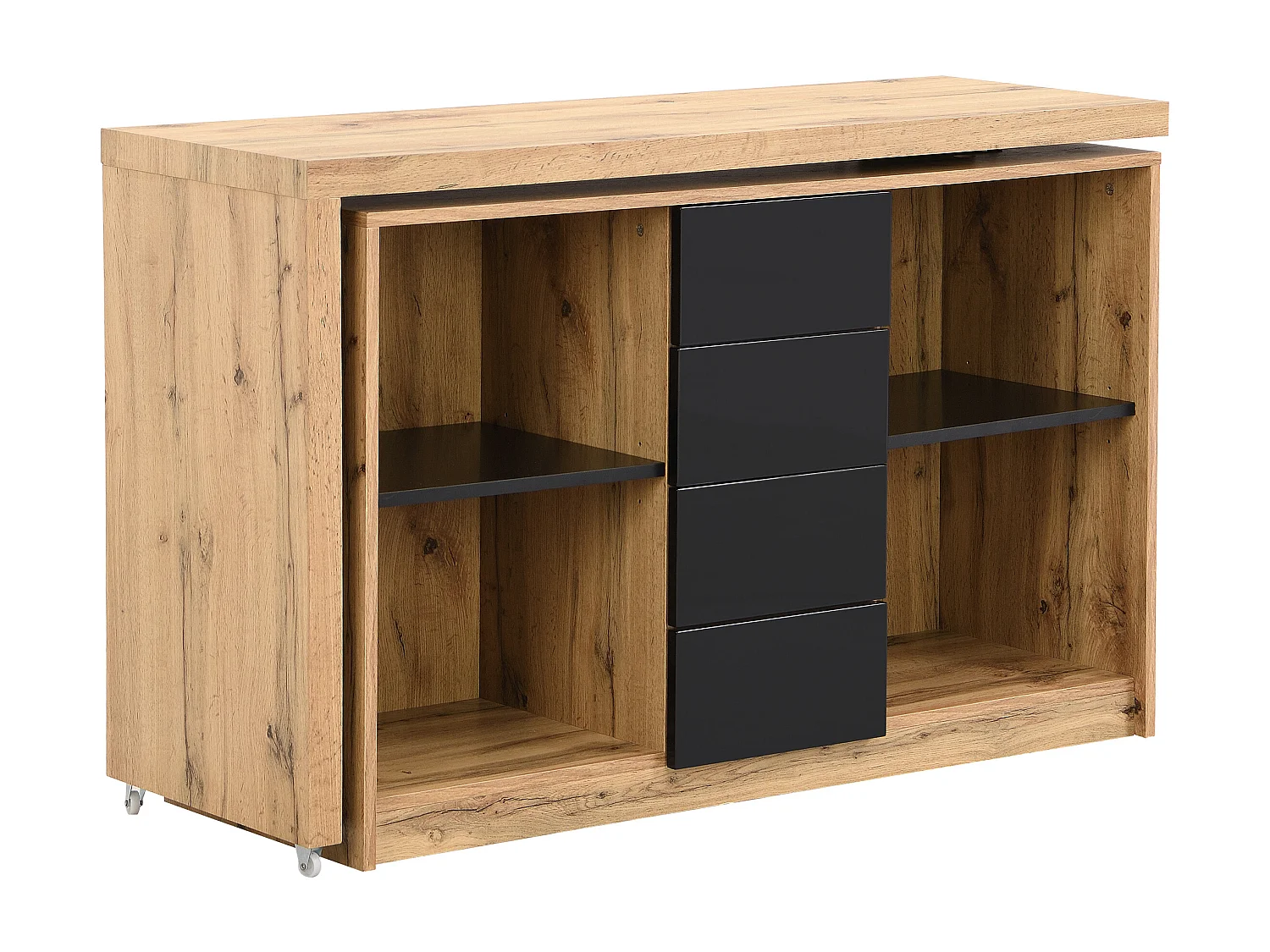 Uttrekkbart skrivebord med 360° roterende plate i MDF natur og svart PAVELO