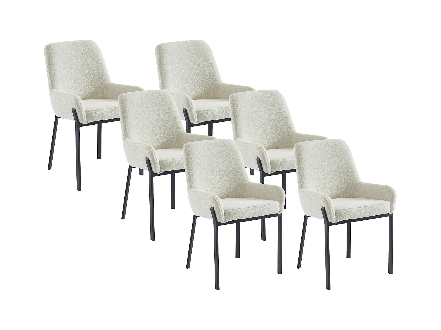 Lot de 6 chaises avec accoudoirs en tissu bouclette et métal - Blanc - CAROLONA de Pascal MORABITO