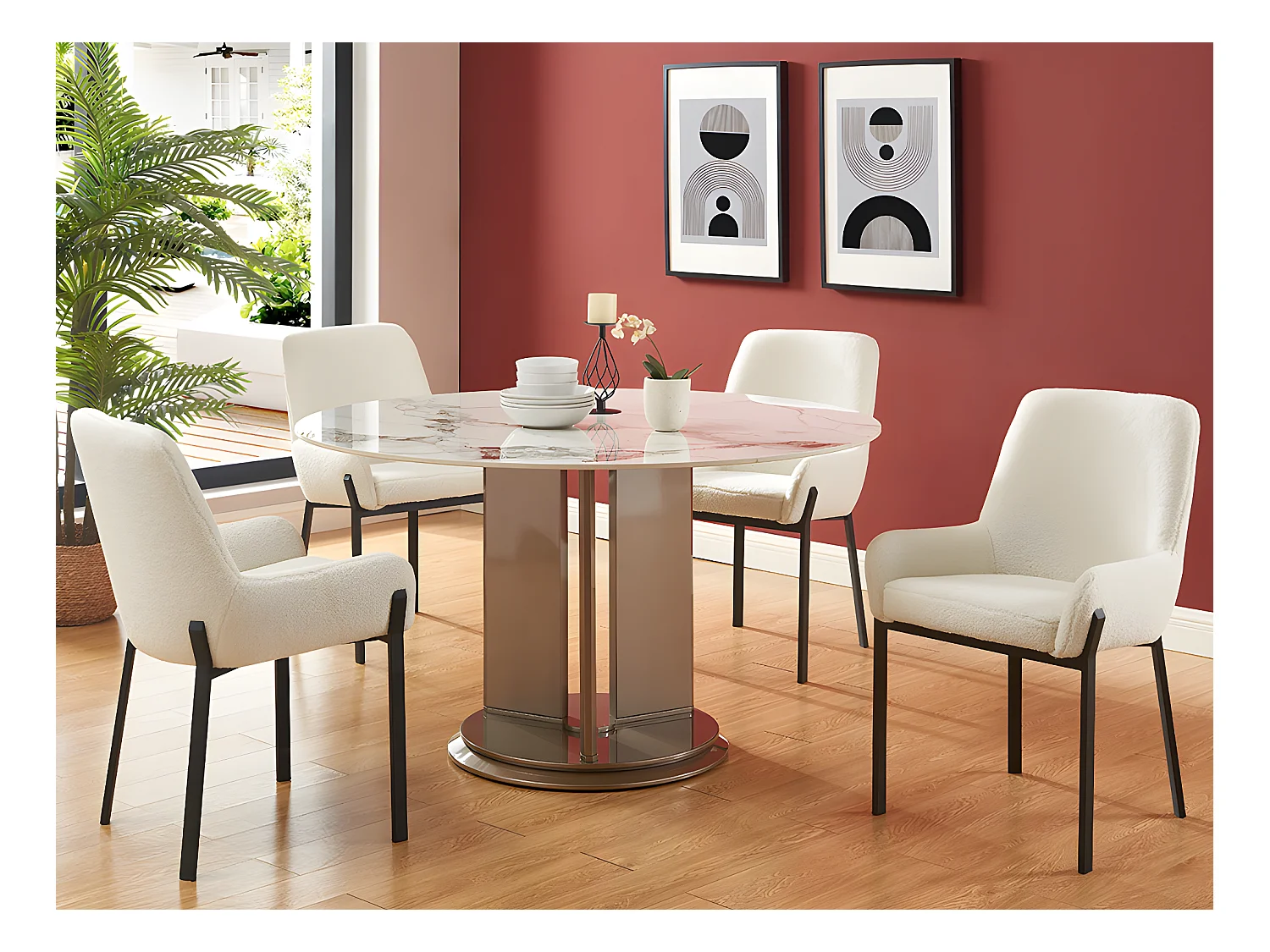 Lot de 6 chaises avec accoudoirs en tissu bouclette et métal - Blanc - CAROLONA de Pascal MORABITO