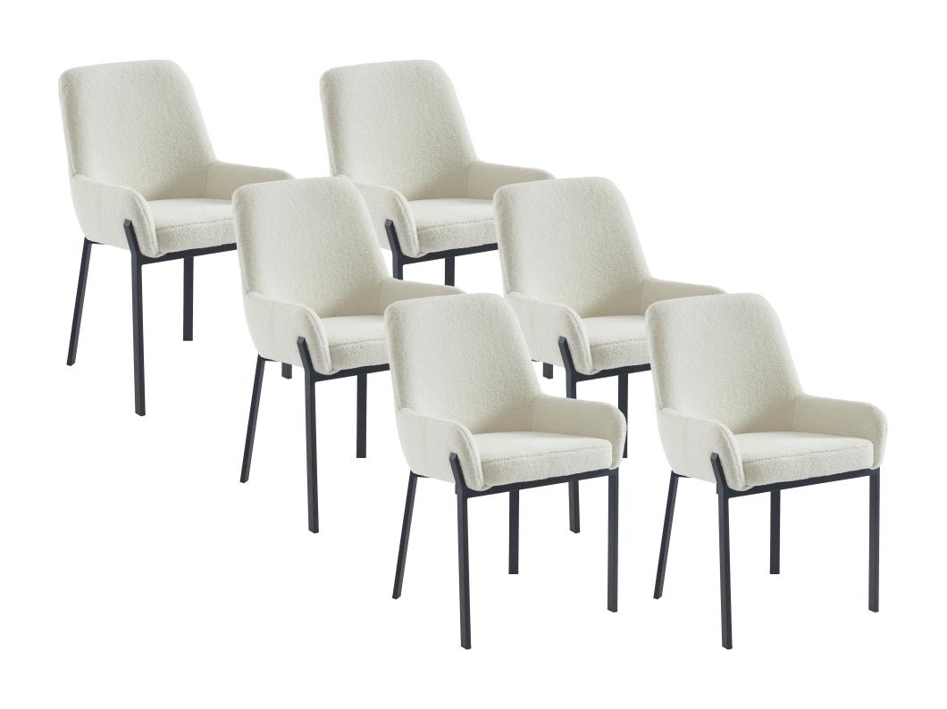 Lot de 6 chaises avec accoudoirs en tissu bouclette et métal - Blanc - CAROLONA de Pascal MORABITO