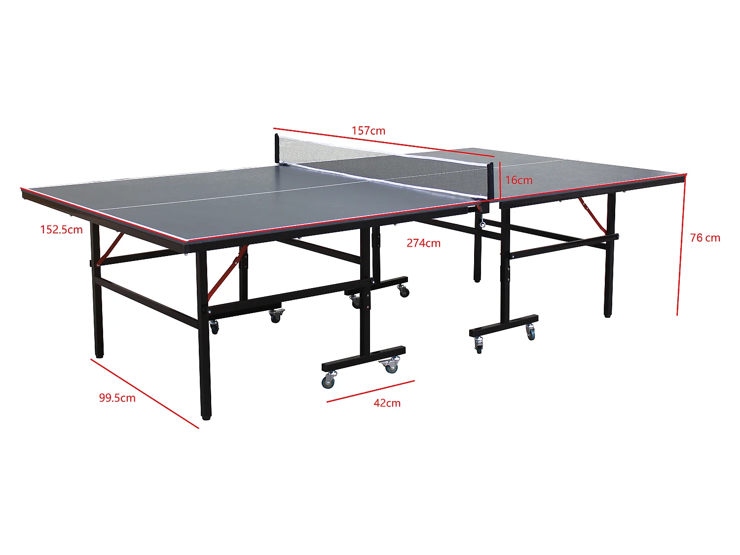 Table de ping-pong pliable à roulettes pour extérieur avec accessoires - L274 x P152.5 x H76 cm - JORDIE