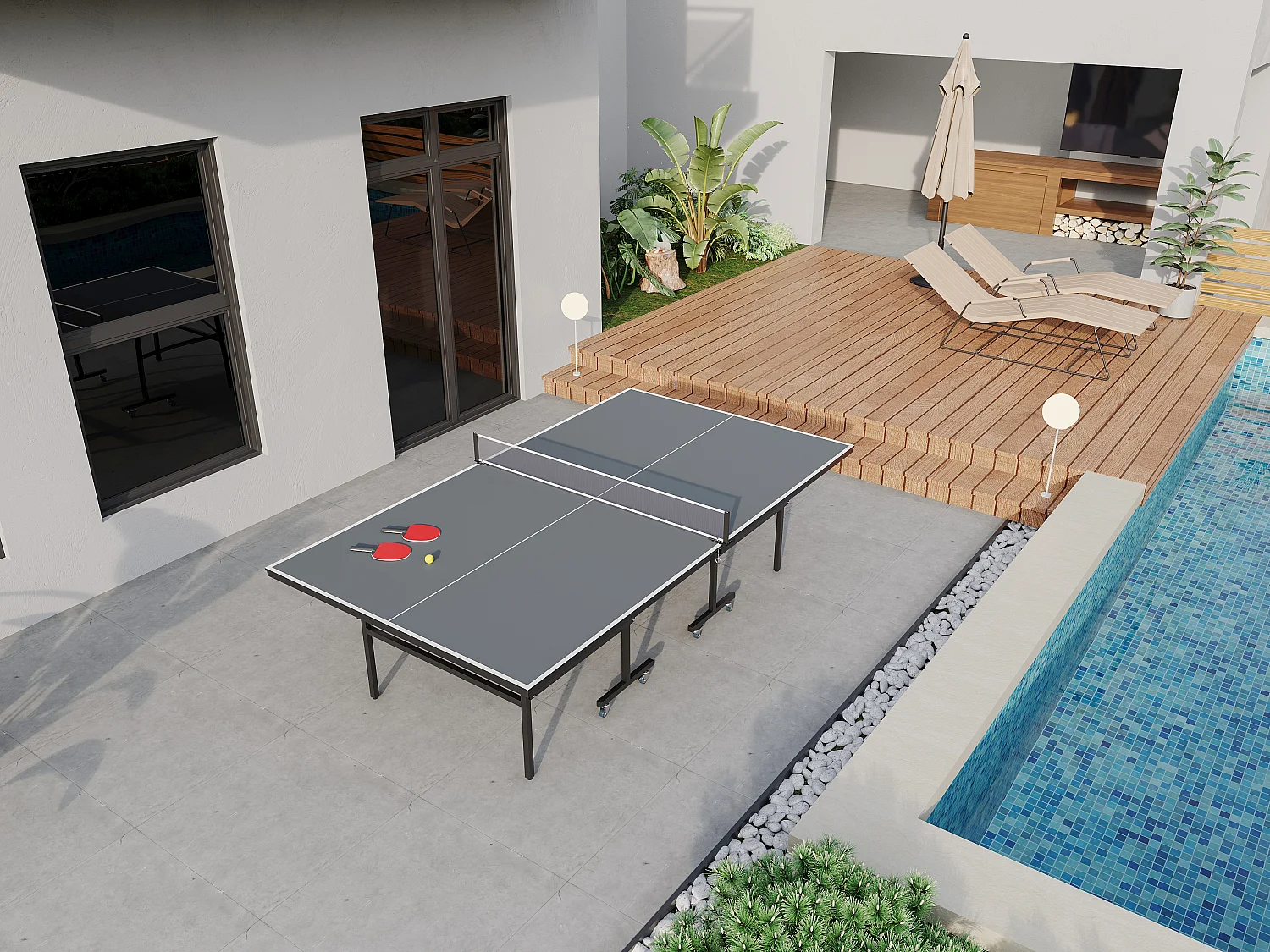 Table de ping-pong pliable à roulettes pour extérieur avec accessoires - L274 x P152.5 x H76 cm - JORDIE