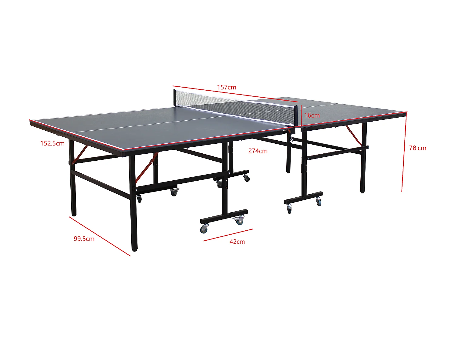 Table de ping-pong pliable à roulettes pour extérieur avec accessoires - L274 x P152.5 x H76 cm - JORDIE