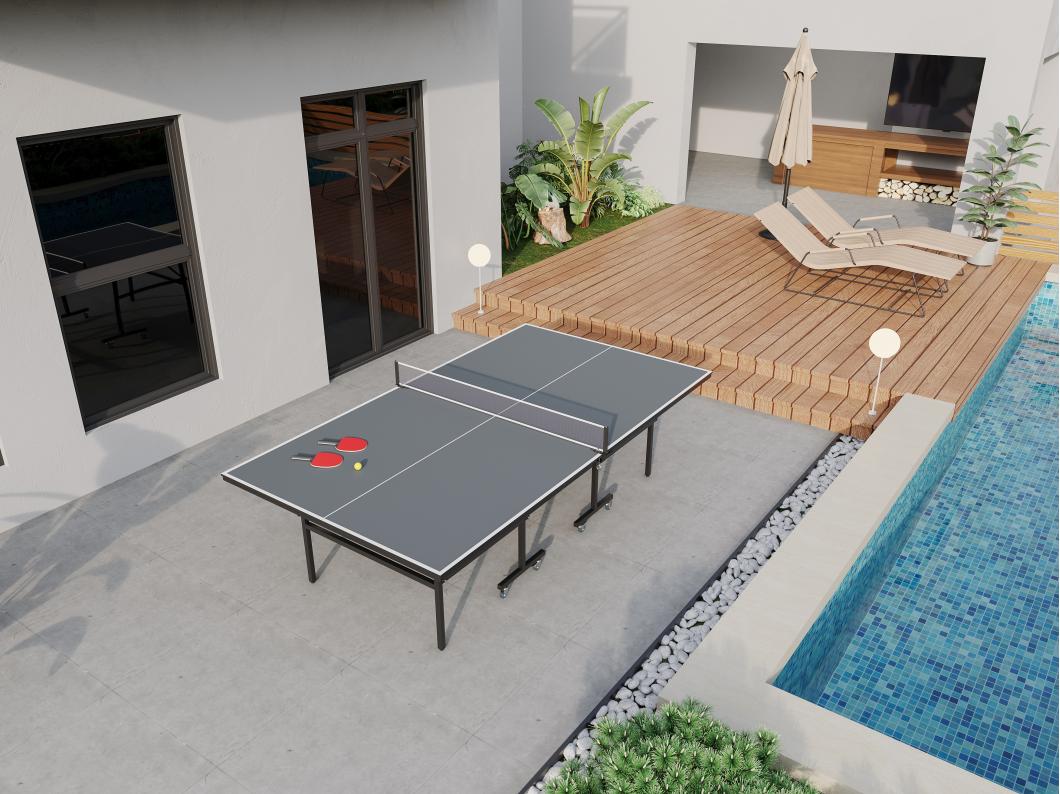 Mesa de pingue-pongue dobrável com rodas para exterior com acessórios C274 x L152,5 x A76 cm - JORDIE