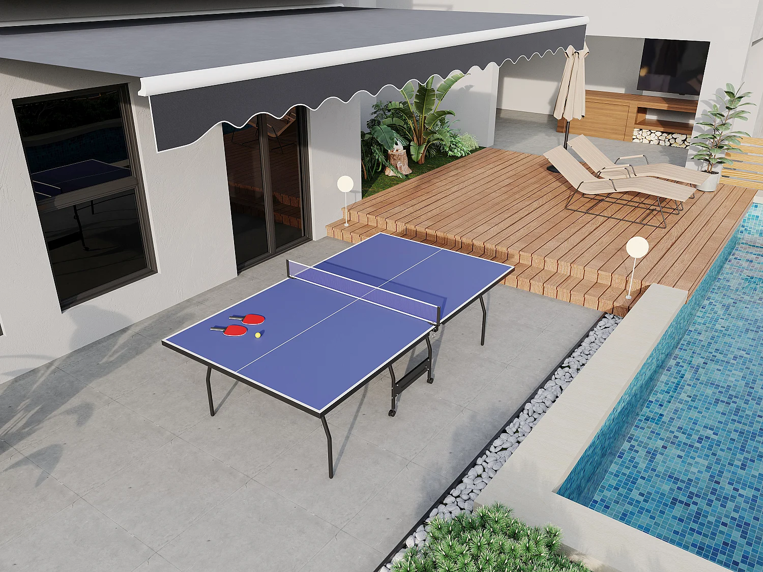 Tavolo da ping pong pieghevole a rotelle, per interno con accessori L274 x P152,5 x H76 cm - GARRY