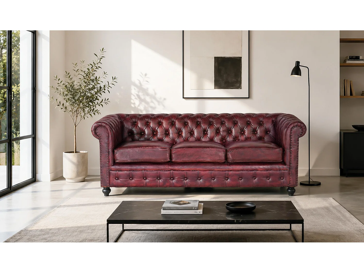 Braunes Chester-Ledersofa 3 Sitzer