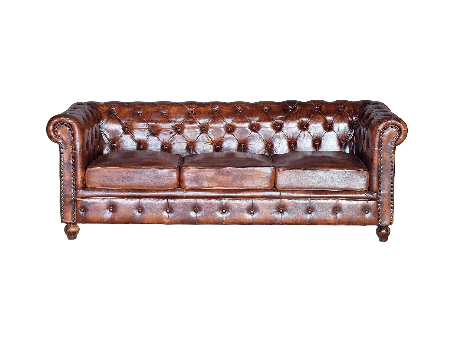 Canapé Chester en cuir marron materasée