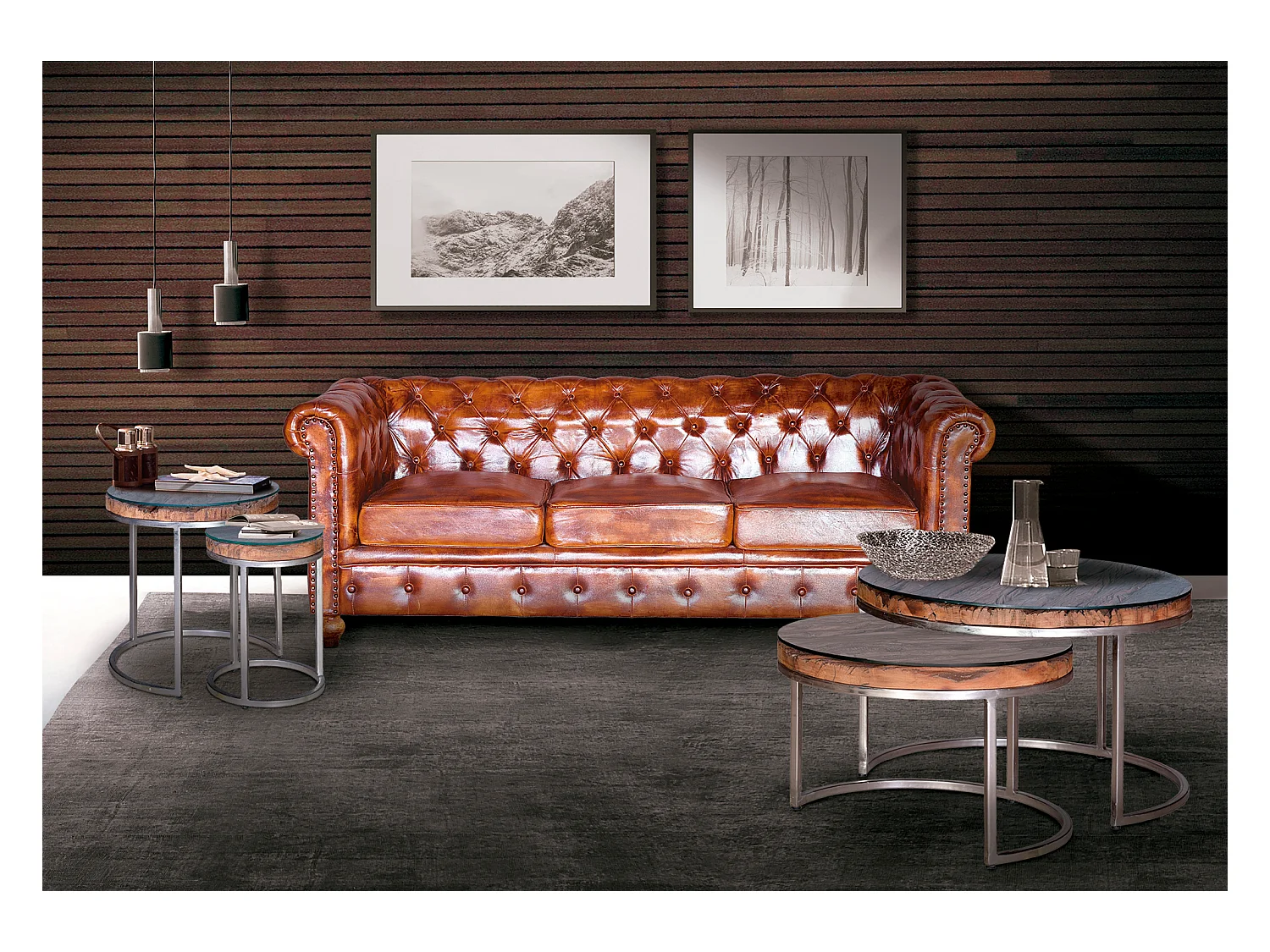 Canapé Chester en cuir marron materasée