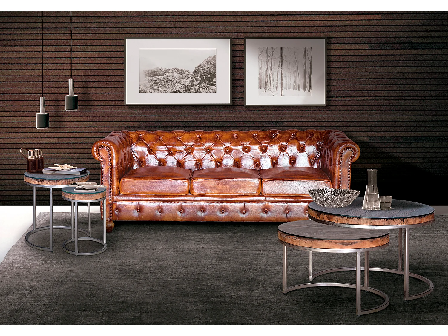 Sofa chester en piel natural