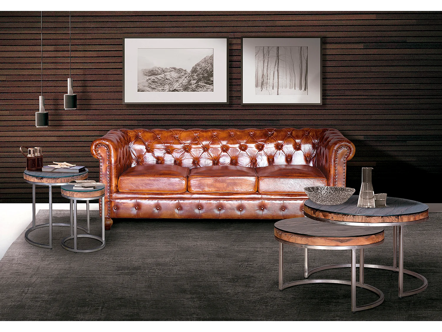 Canapé Chester en cuir marron materasée