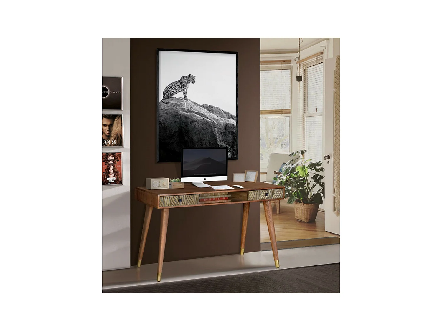 Biurko z drewna mango i elementami z brązu