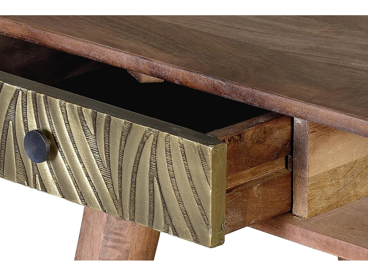 Bureau en bois de manguier avec détails en bronze