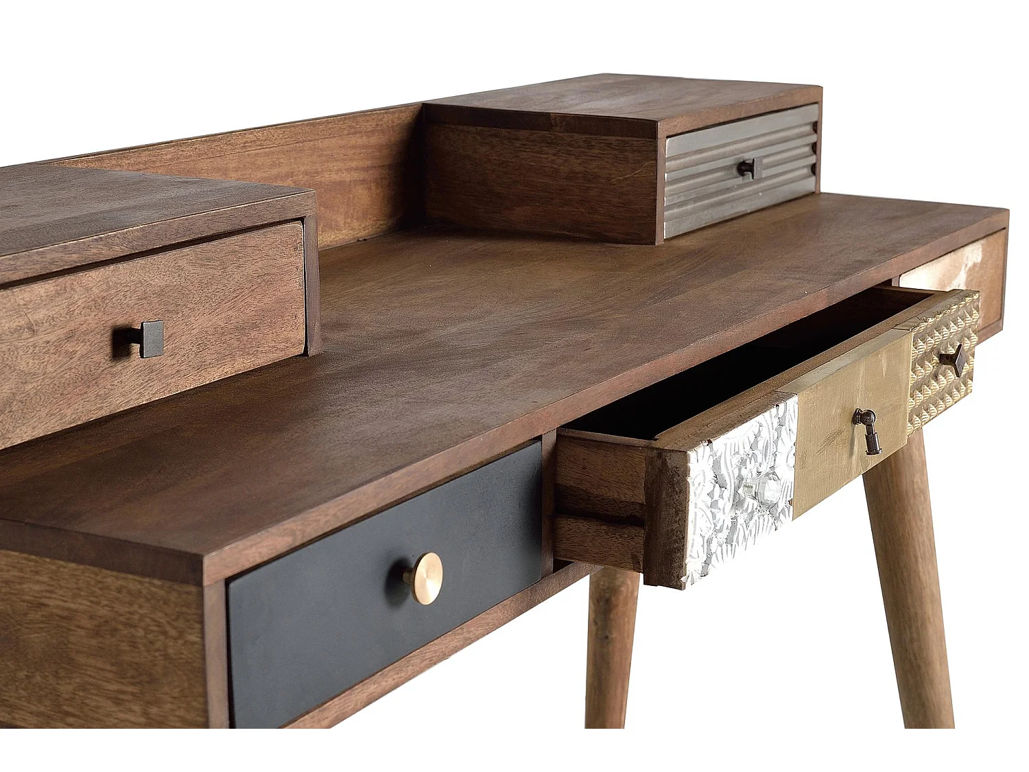 Bureau en bois de manguier 130 cm, style bohème rétro - 88 x 130 x 45