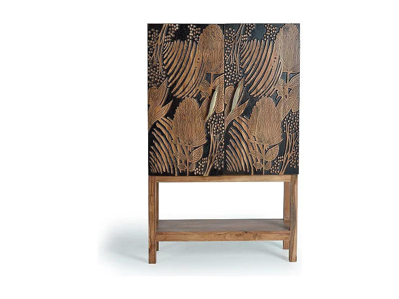 Armoire à bouteilles en bois d'acacia sculptée a main