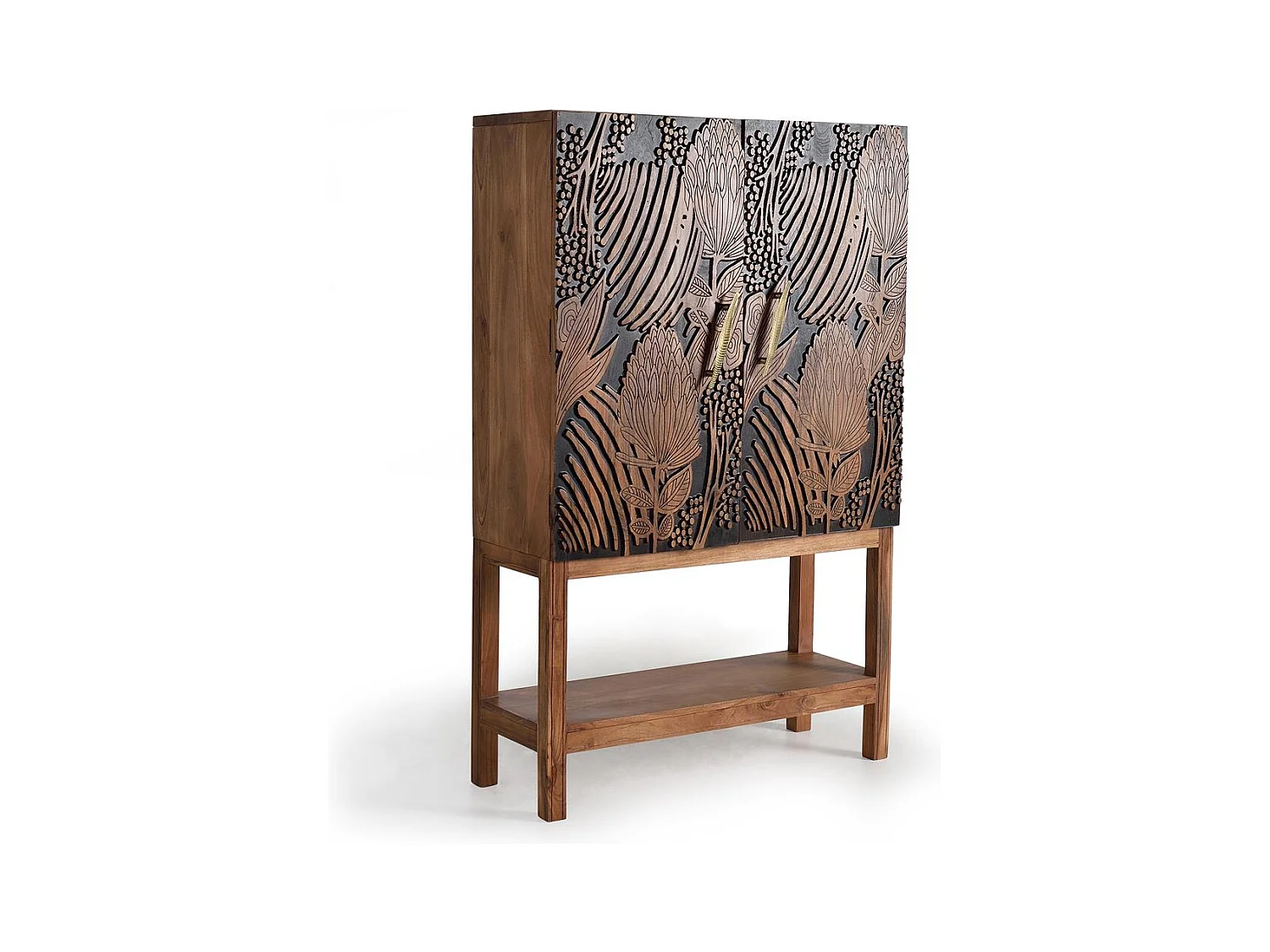 Mueble botellero detalles en negro a mano. Marrón.Giner y Colomer 160x40x100