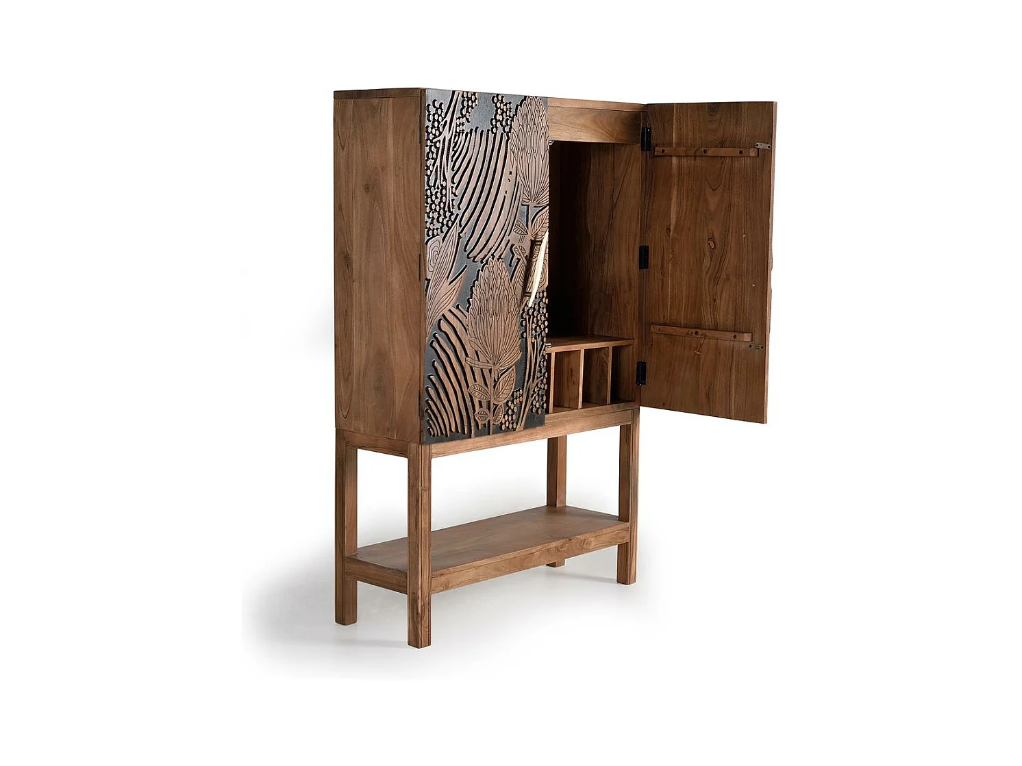 Mueble botellero detalles en negro a mano. Marrón.Giner y Colomer 160x40x100