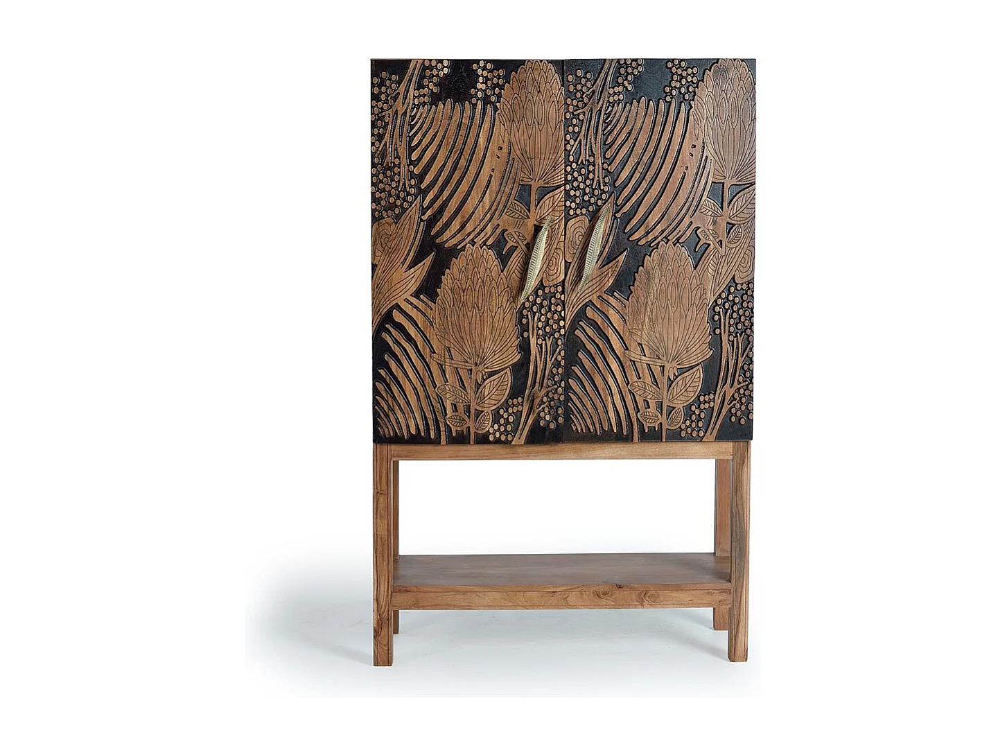 Kast met bouteilles en bois d'acacia sculptée a main