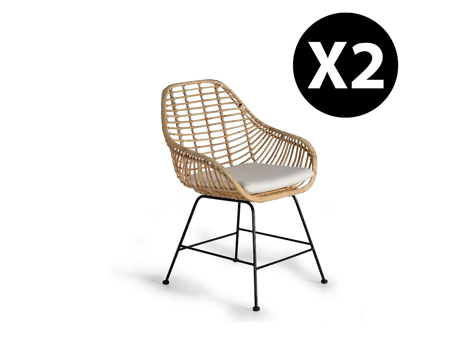 Lot de 2 chaises en rotin et métal