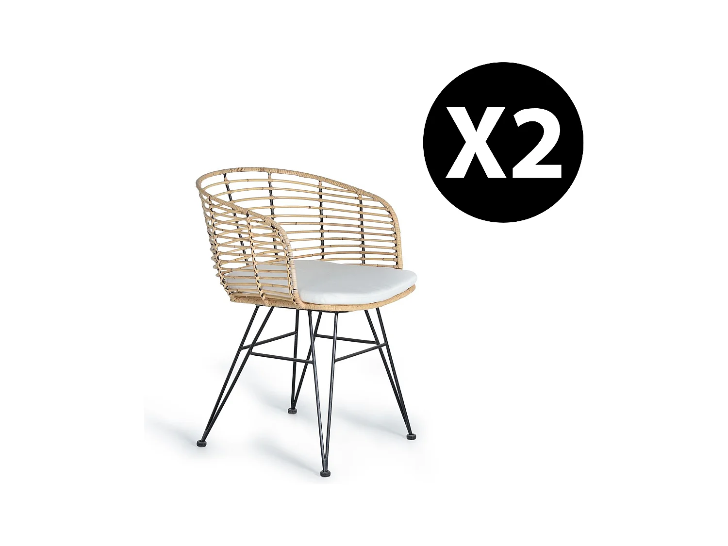 Set di 2 sedie in rattan e metallo 80x52x56