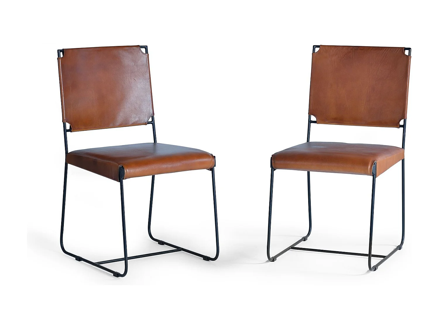 Lot de 2 chaises en cuir marron et métal