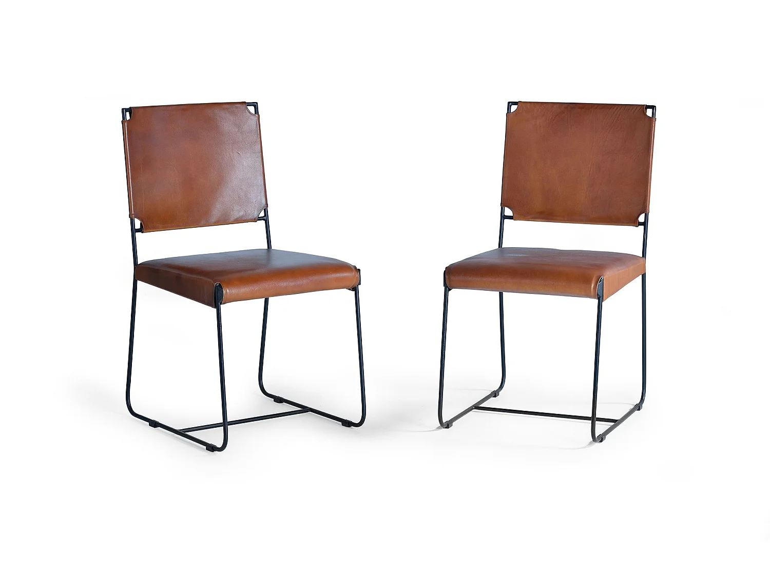 Lot de 2 chaises en cuir marron et métal