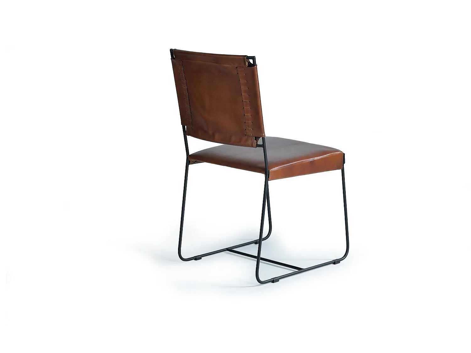 Lot de 2 chaises en cuir marron et métal