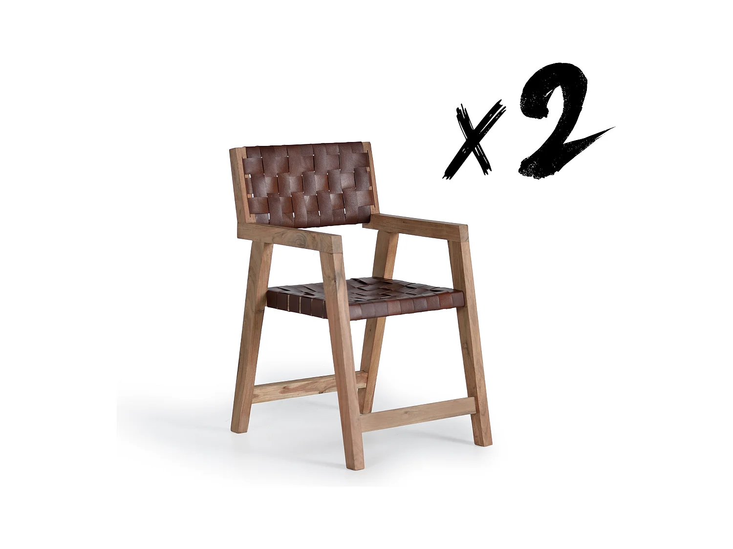 Chaise en cuir naturel et bois de manguier