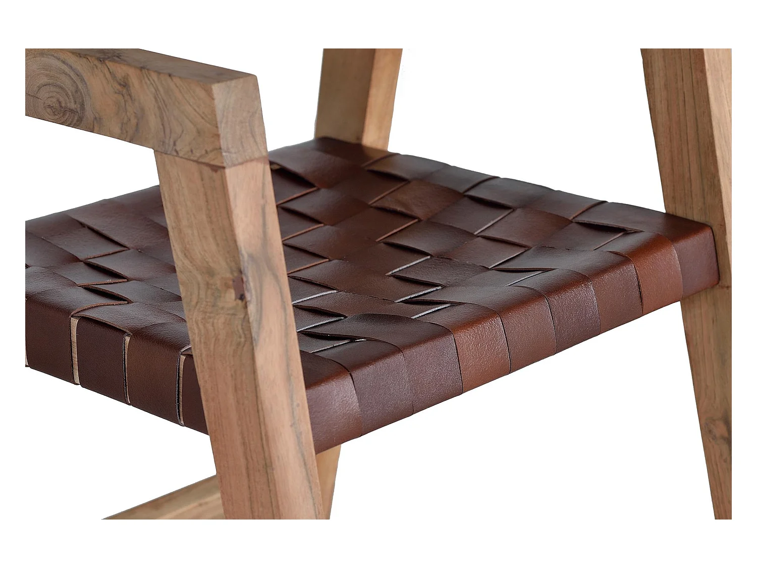 Chaise en cuir naturel et bois de manguier