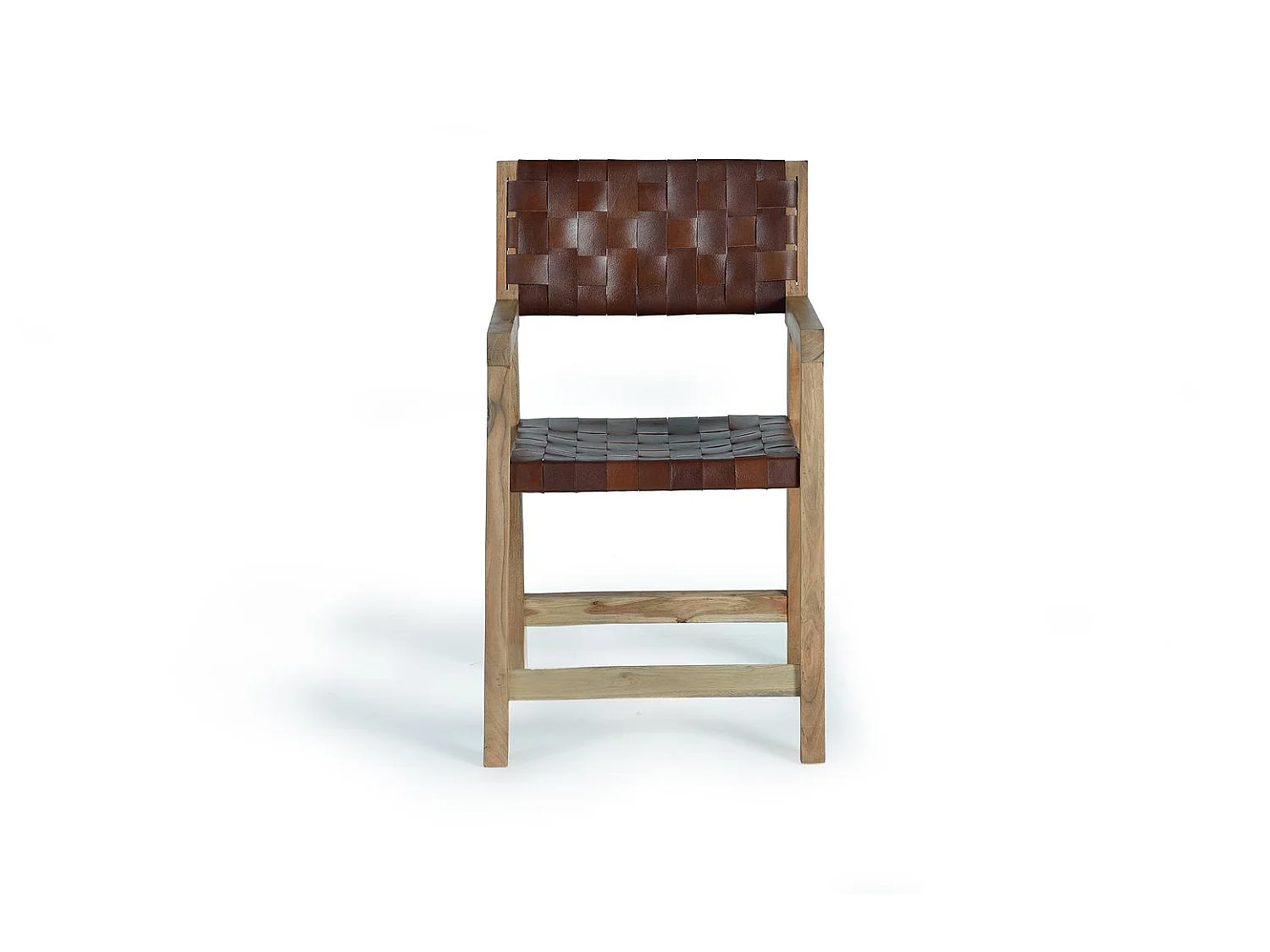 Sedia in pelle naturale e legno di mango