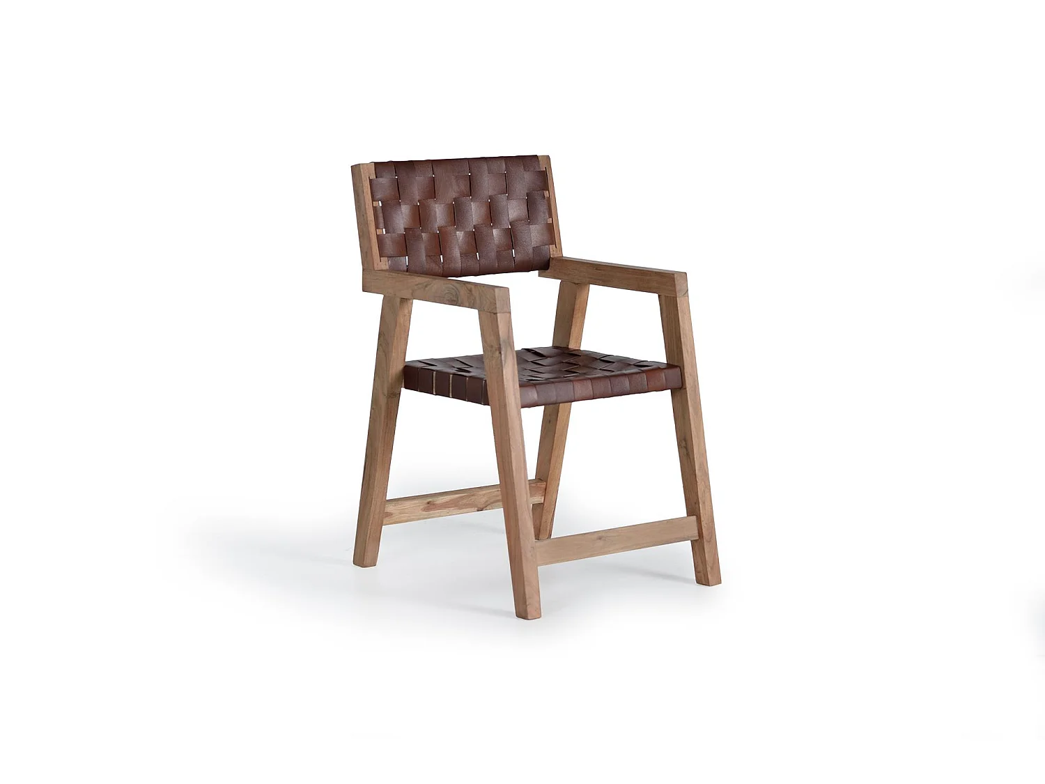 Sedia in pelle naturale e legno di mango