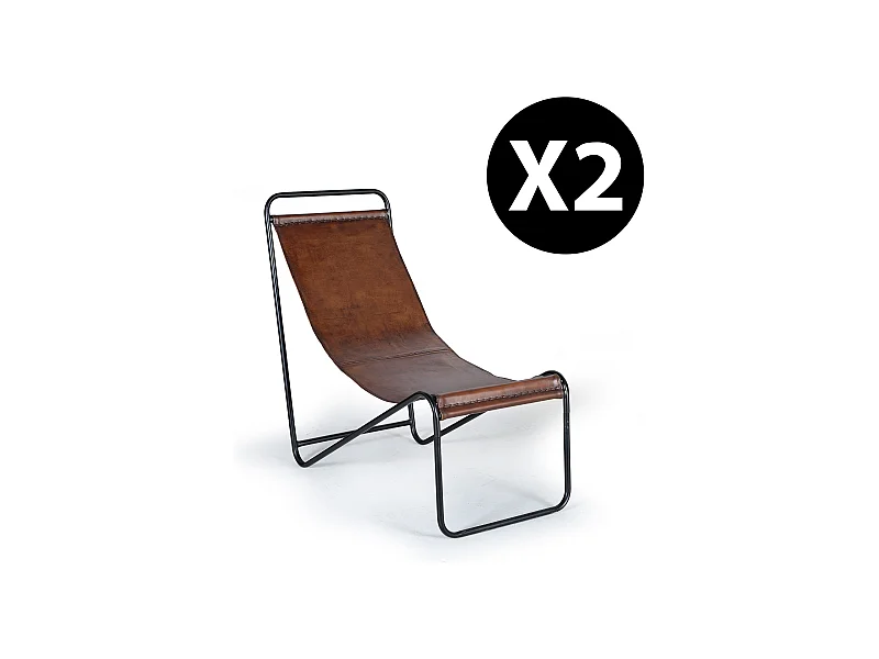 Set aus zwei Sesseln gepolstert mit naturbraunem Leder