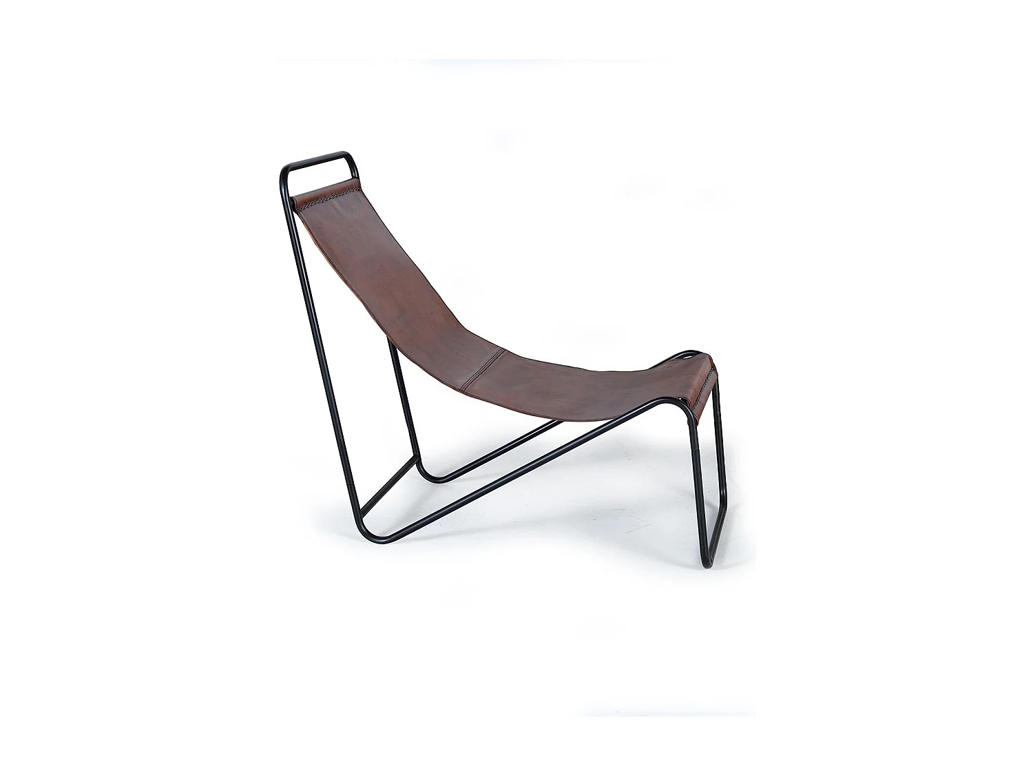 Fauteuil tapissé de cuir naturel et de métal marron