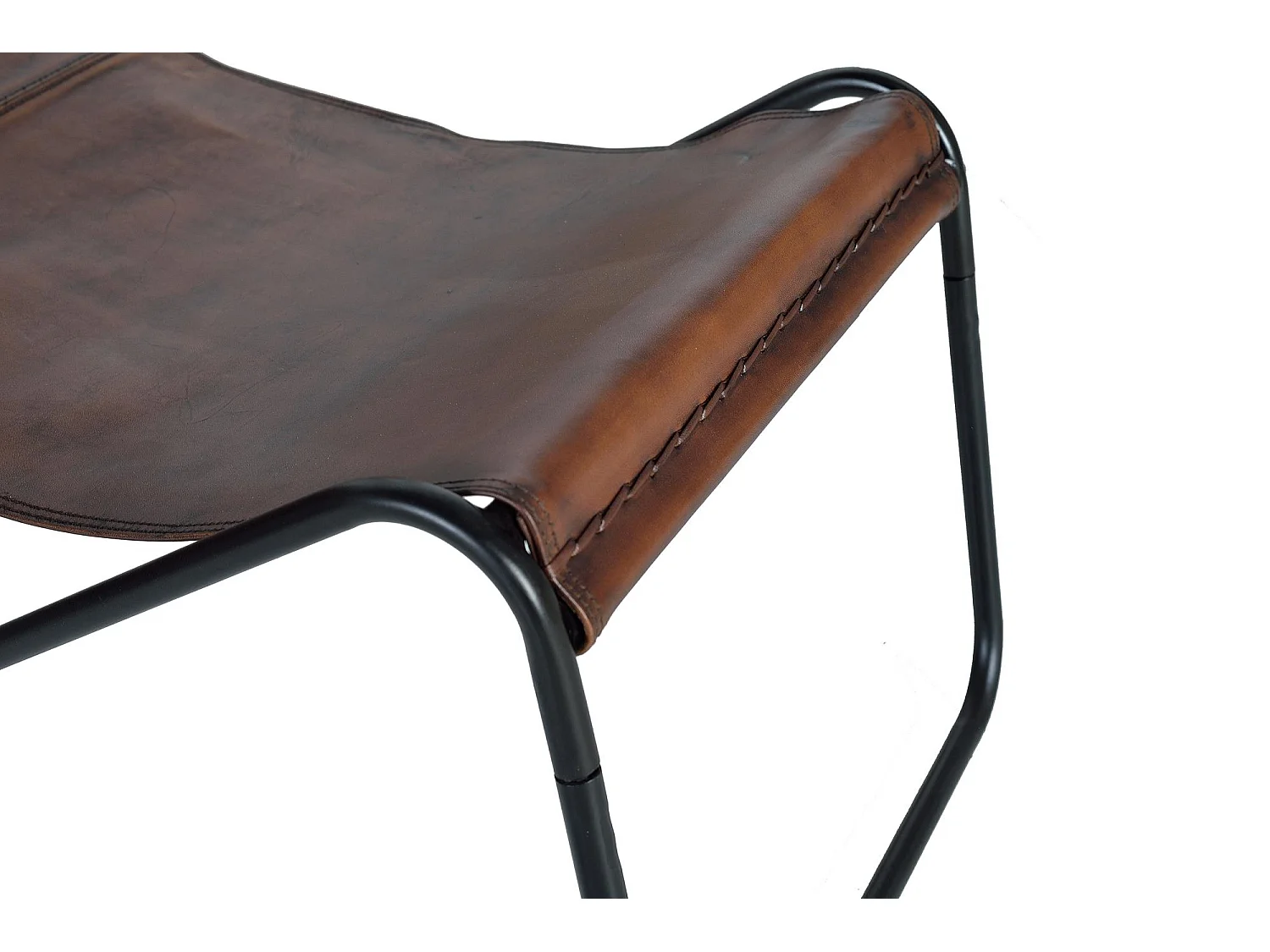 Fauteuil tapissé de cuir naturel et de métal marron