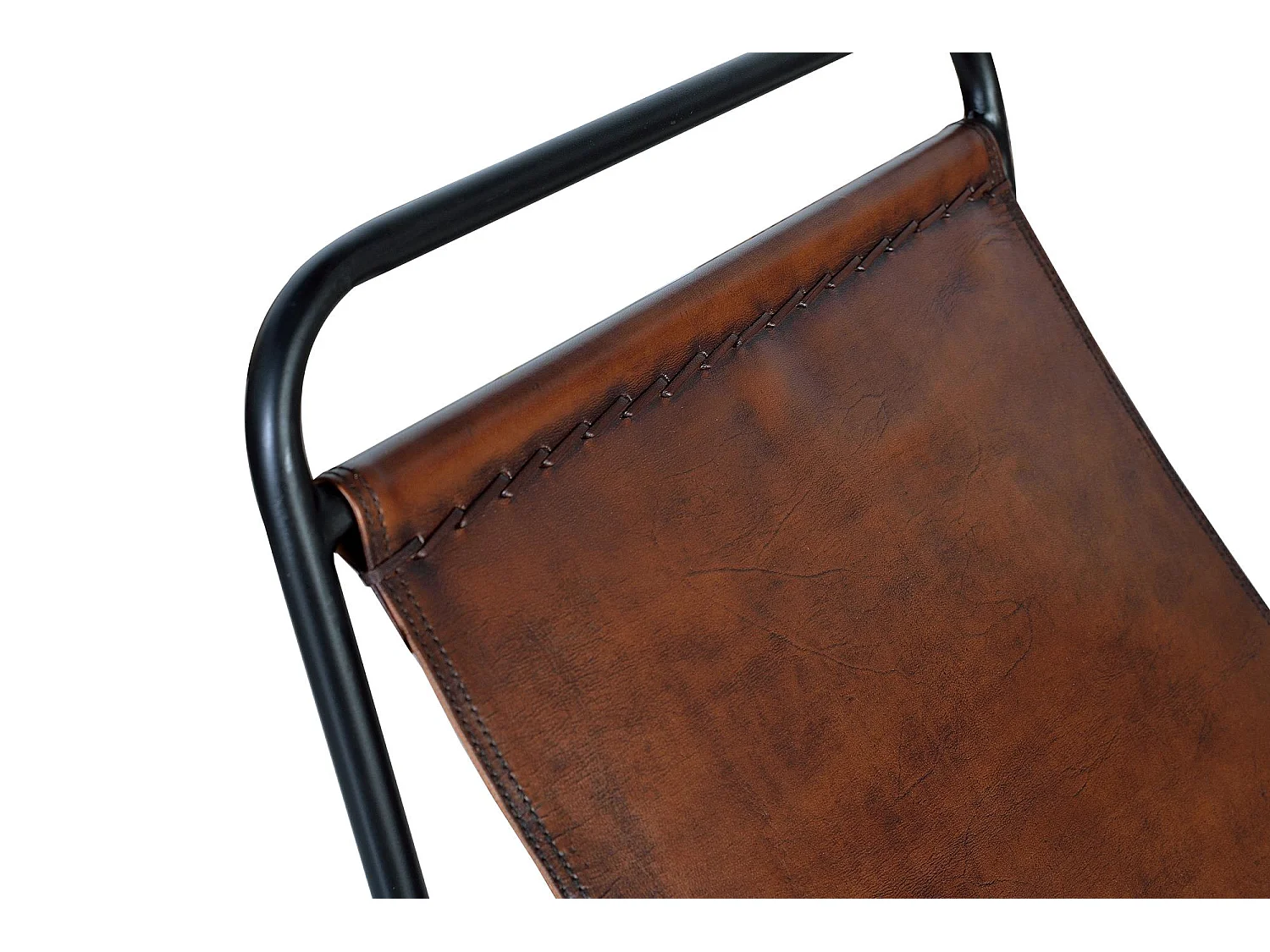 Fauteuil tapissé de cuir naturel et de métal marron