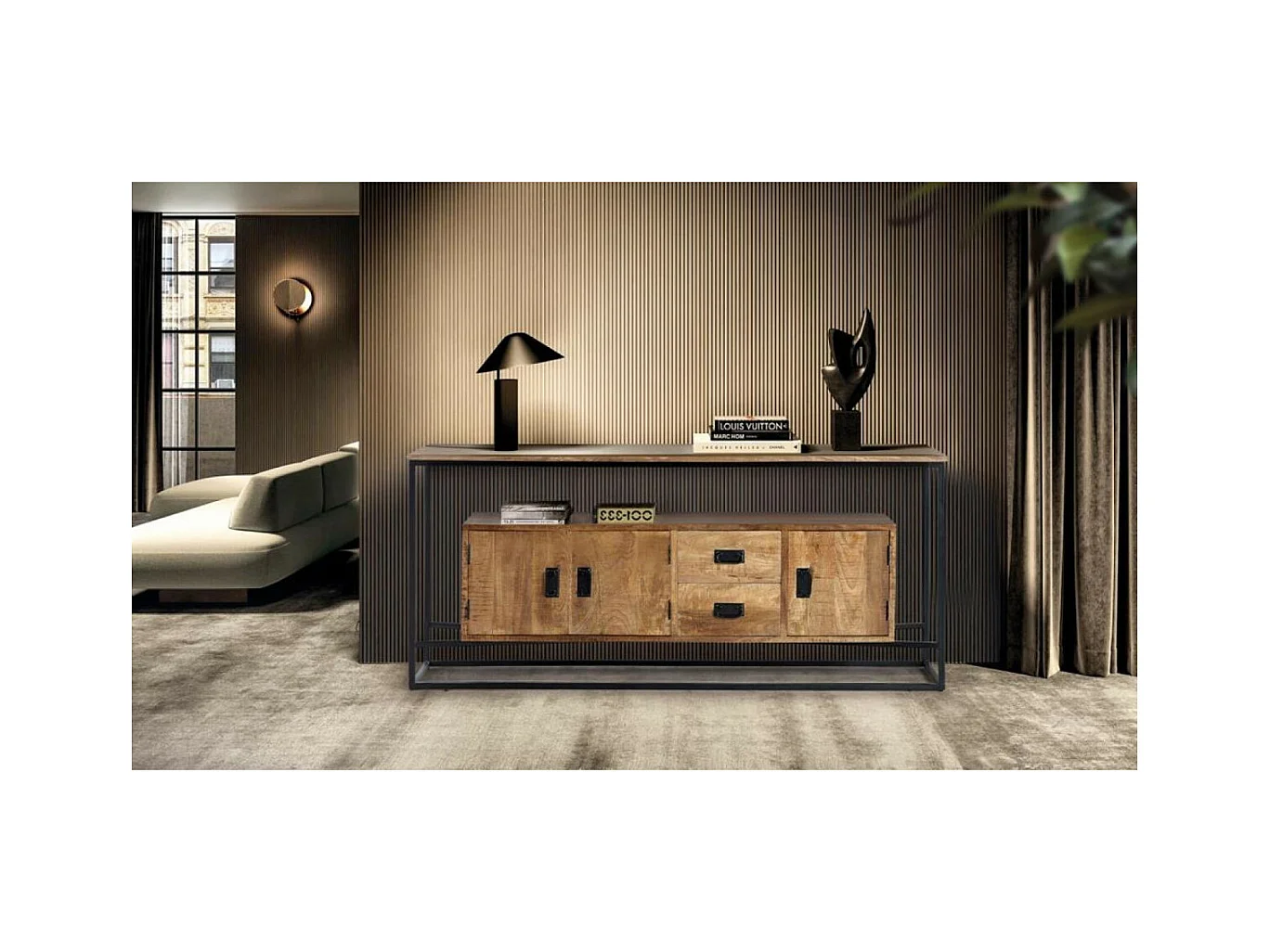 Braunes Sideboard aus Mangoholz, Giner und Colomer, 80 x 40 x 180
