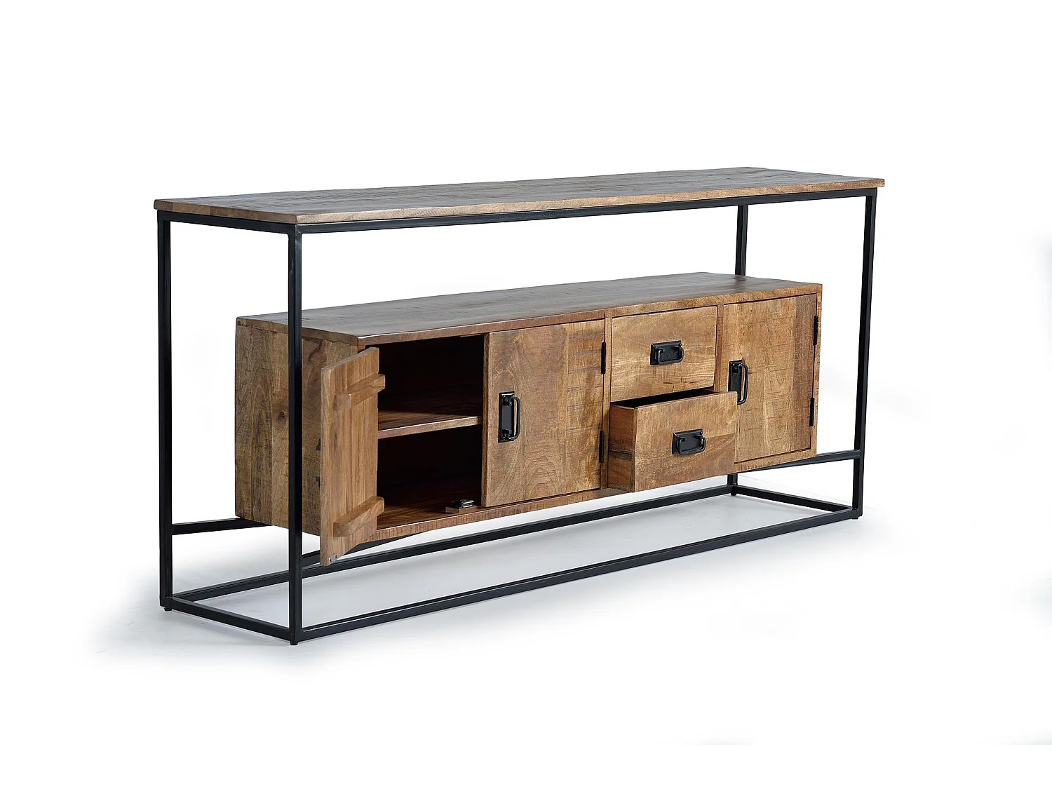Buffet en bois de manguier, style industriel - 80 x 180 x 40