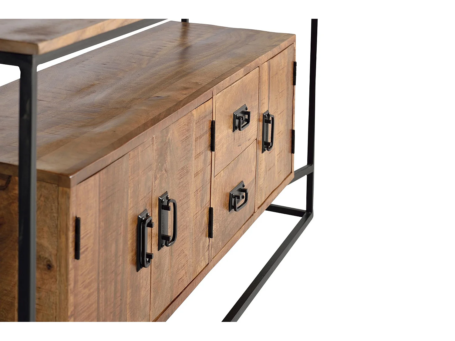 Buffet en bois de manguier, style industriel - 80 x 180 x 40