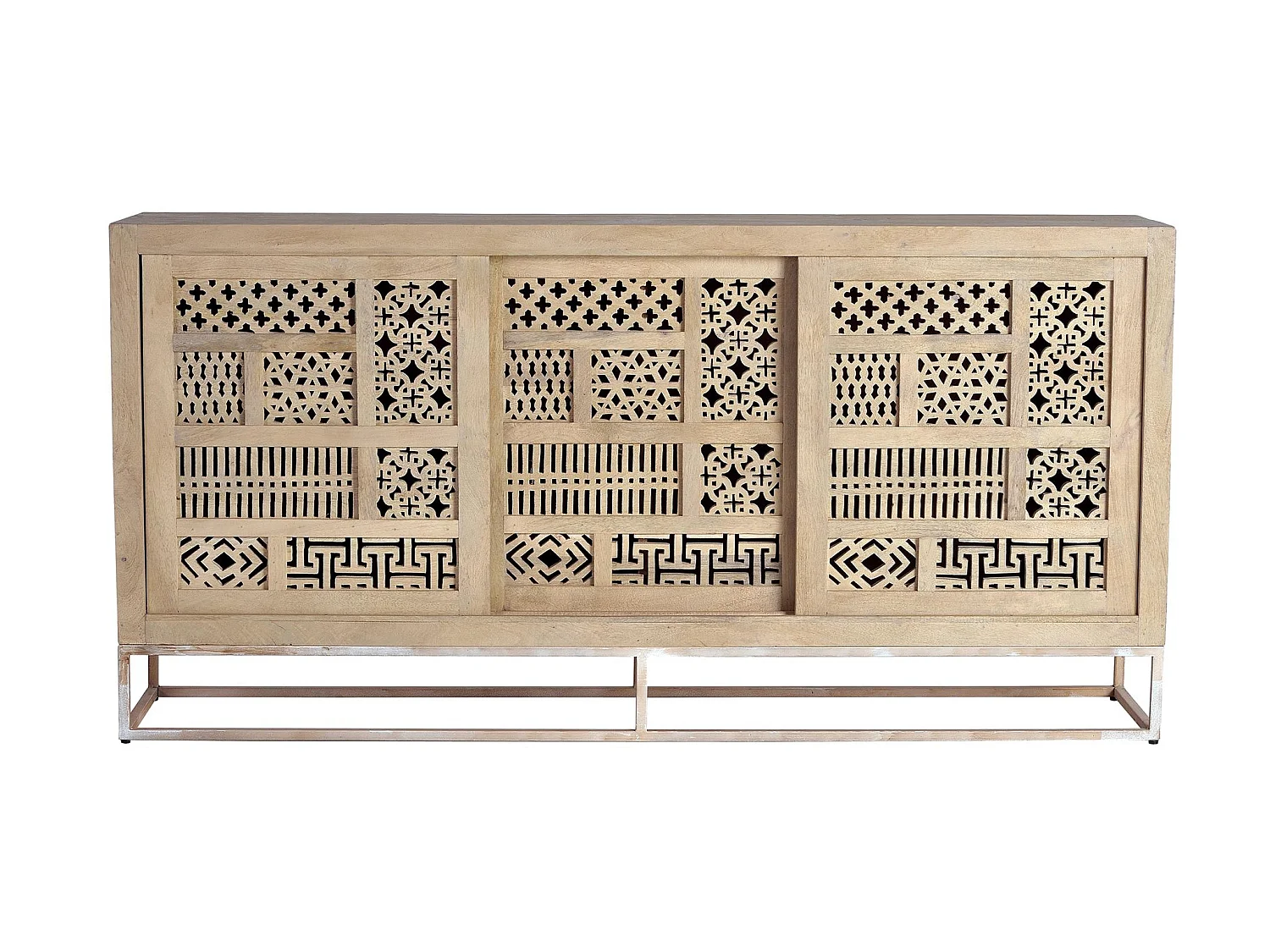 Buffet en bois de manguier sculpté, style bohème - 95 x 190 x 40