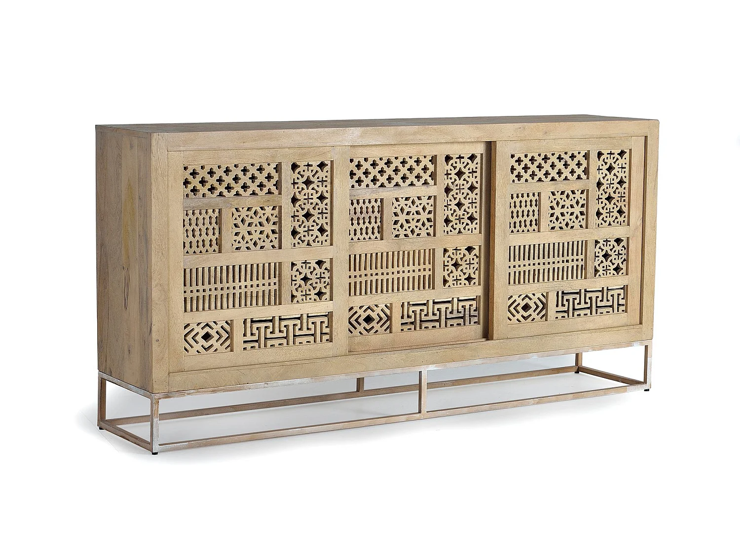 Buffet en bois de manguier sculpté, style bohème - 95 x 190 x 40