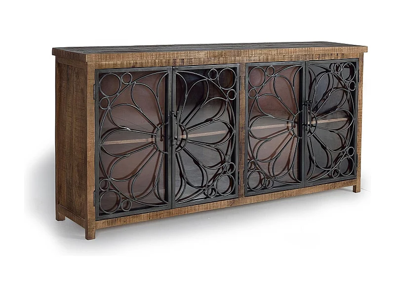 Sideboard aus Mangoholz und schwarzem Metall