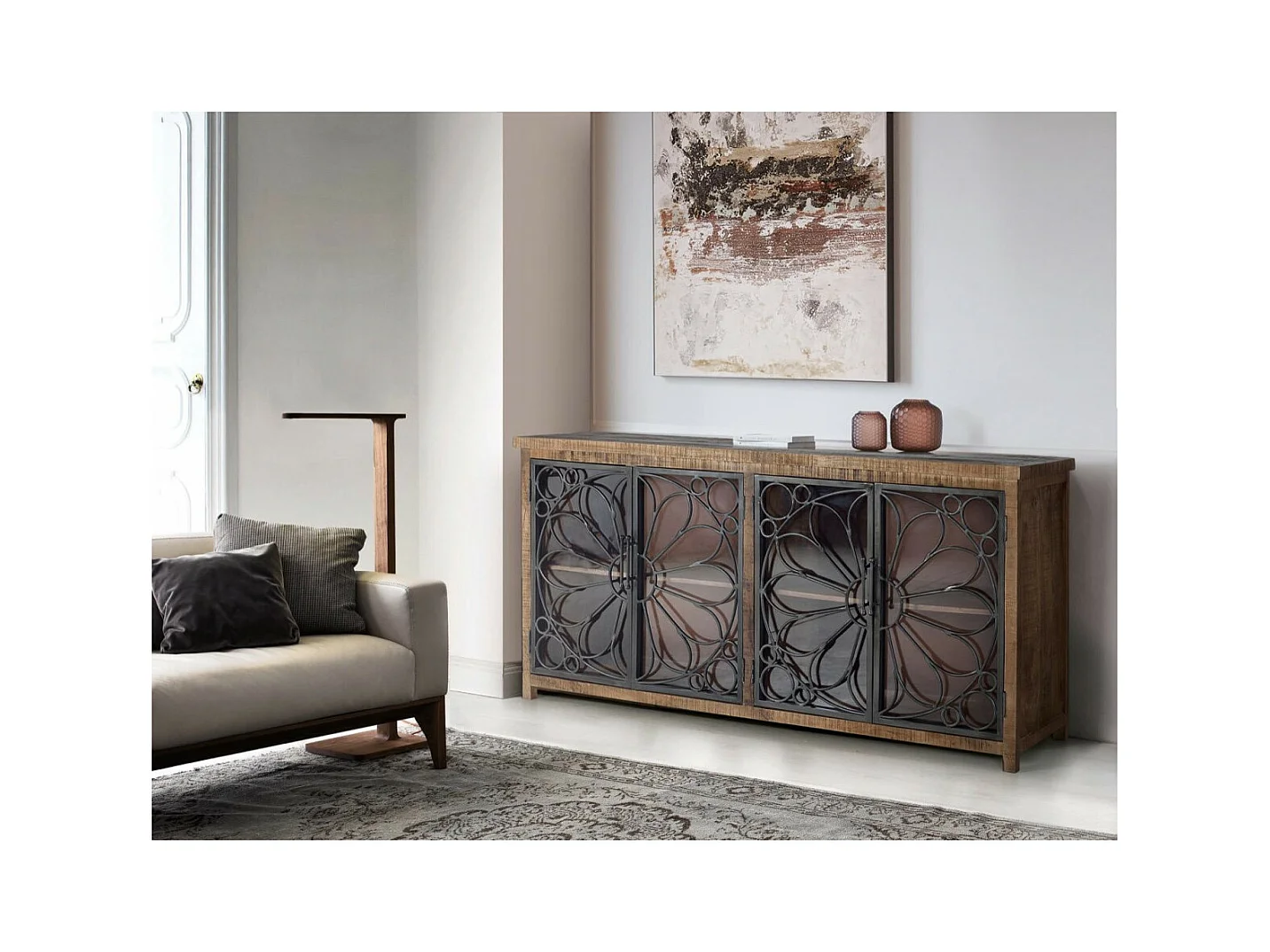 Buffet en bois manguier et métal noir