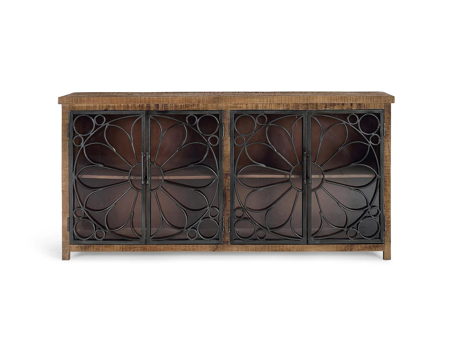 Sideboard aus Mangoholz und schwarzem Metall