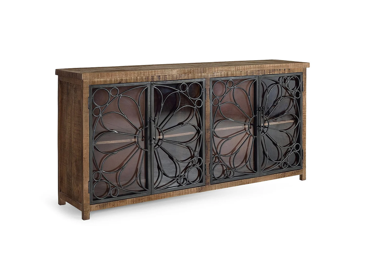 Sideboard aus Mangoholz und schwarzem Metall